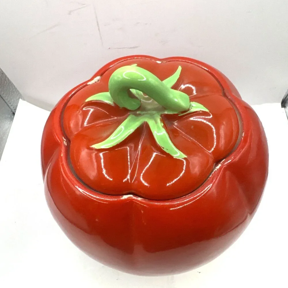 1940s VINTAGE The Pantry Parade Tomato Strawberry Cookie Jar Red Made in USA